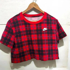 Nike plaid boxy cropped top  tee Streetwear athleisure S